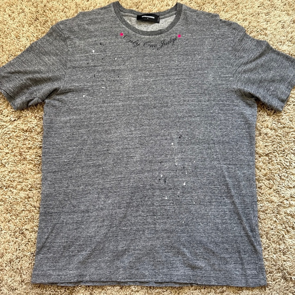 Dsquared2 Only One Judge Gray Paint Splatter Graphic T-Shirt Mens Large L